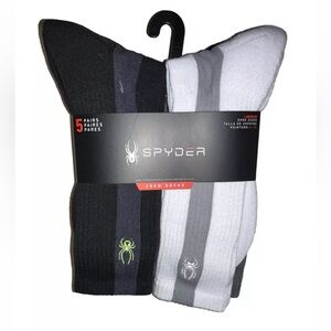 Spyder Crew Socks 5 Pair Men 6-12 White Black Gray Green Mixed Logo Cushion Ski